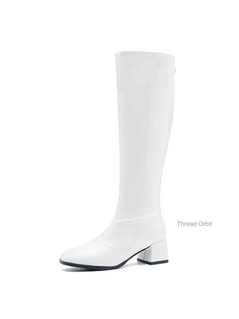 Women's Knee High Boots, Mid Block Heel, Zip Closure, Square Toe, Patent Leather